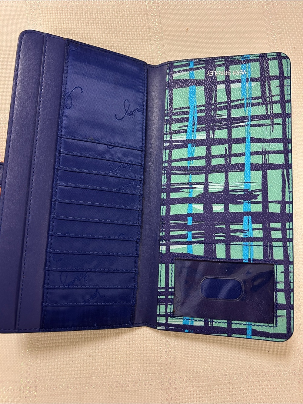 Vera Bradley Teal and Navy Grid Print Wallet image 3